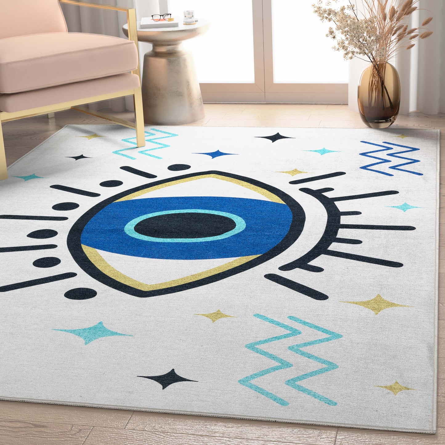 Apollo Evil Eye Blue Beige Rug W-AP-42A