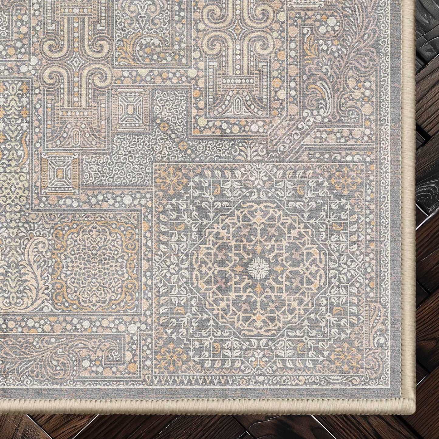 Asha Amman Beige Grey Flat-Weave Rug W-AS-11A