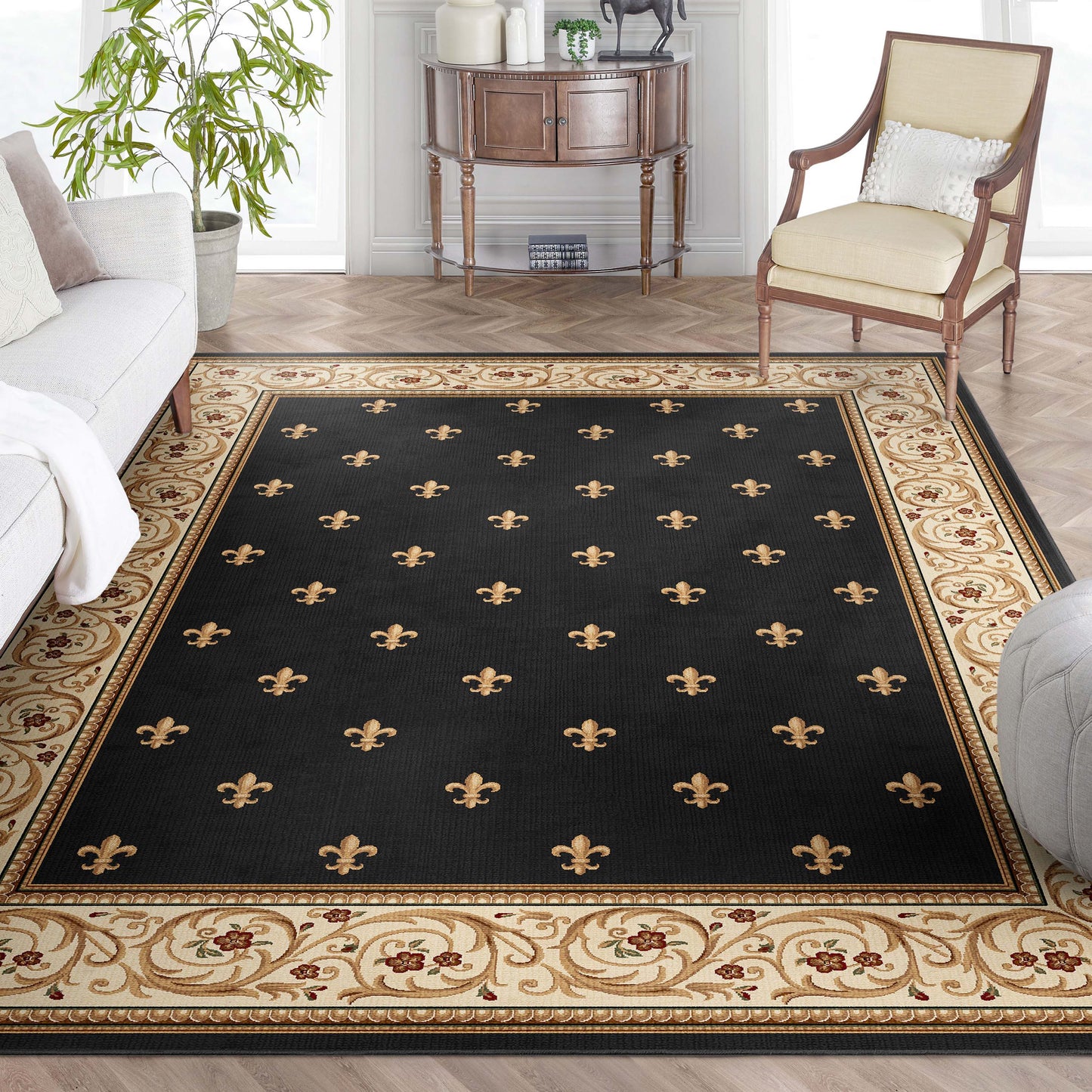 Apollo Fleur De Lis Black Rug W-FDL-01A