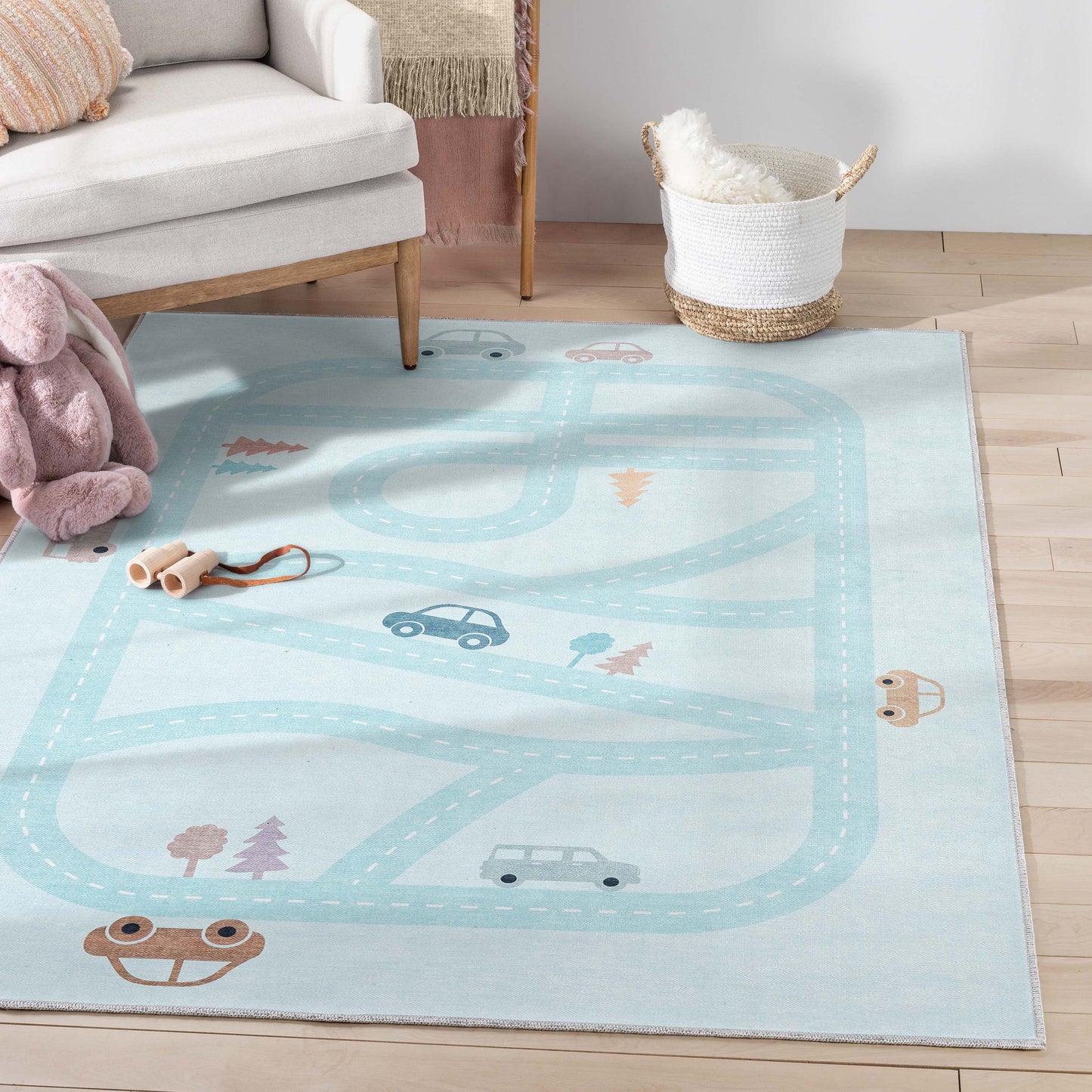 Kids Rugs Playful Roads Light Blue Rug W-KD-19C