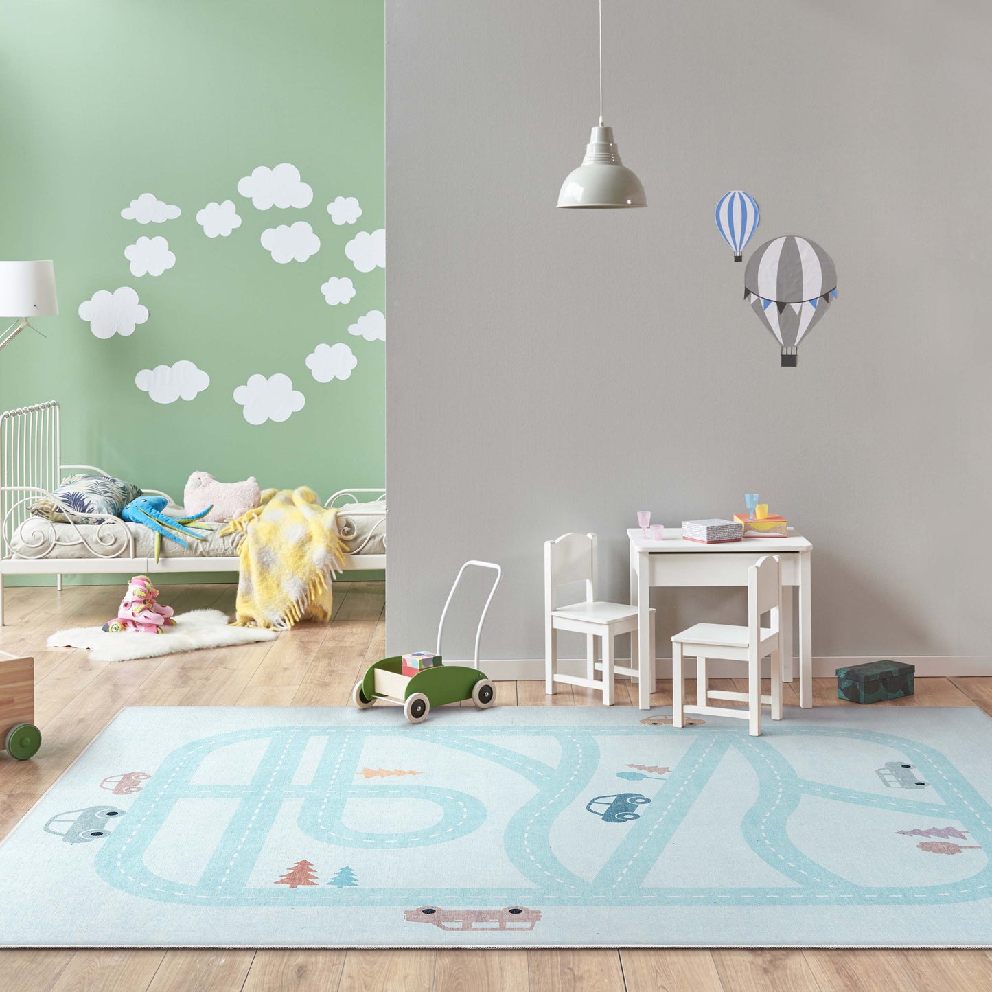 Kids Rugs Playful Roads Light Blue Rug W-KD-19C