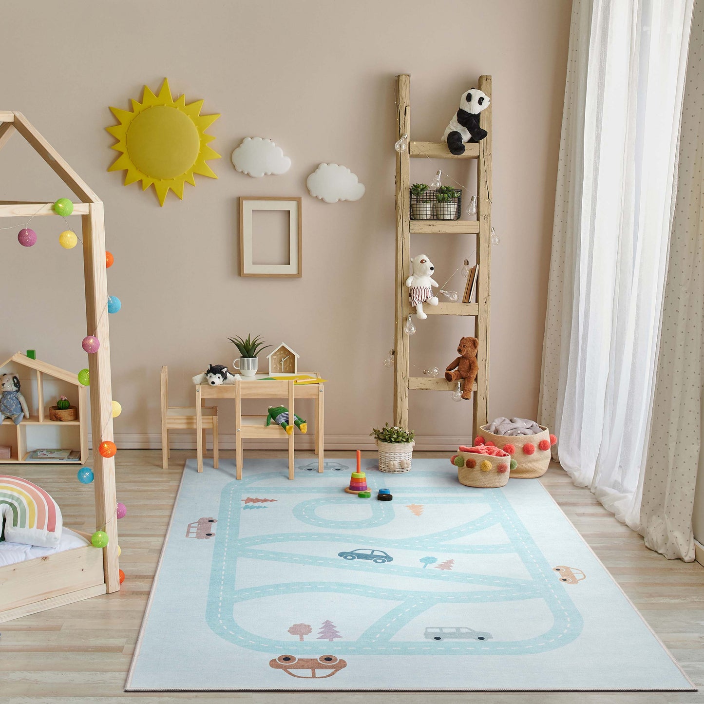 Kids Rugs Playful Roads Light Blue Rug W-KD-19C