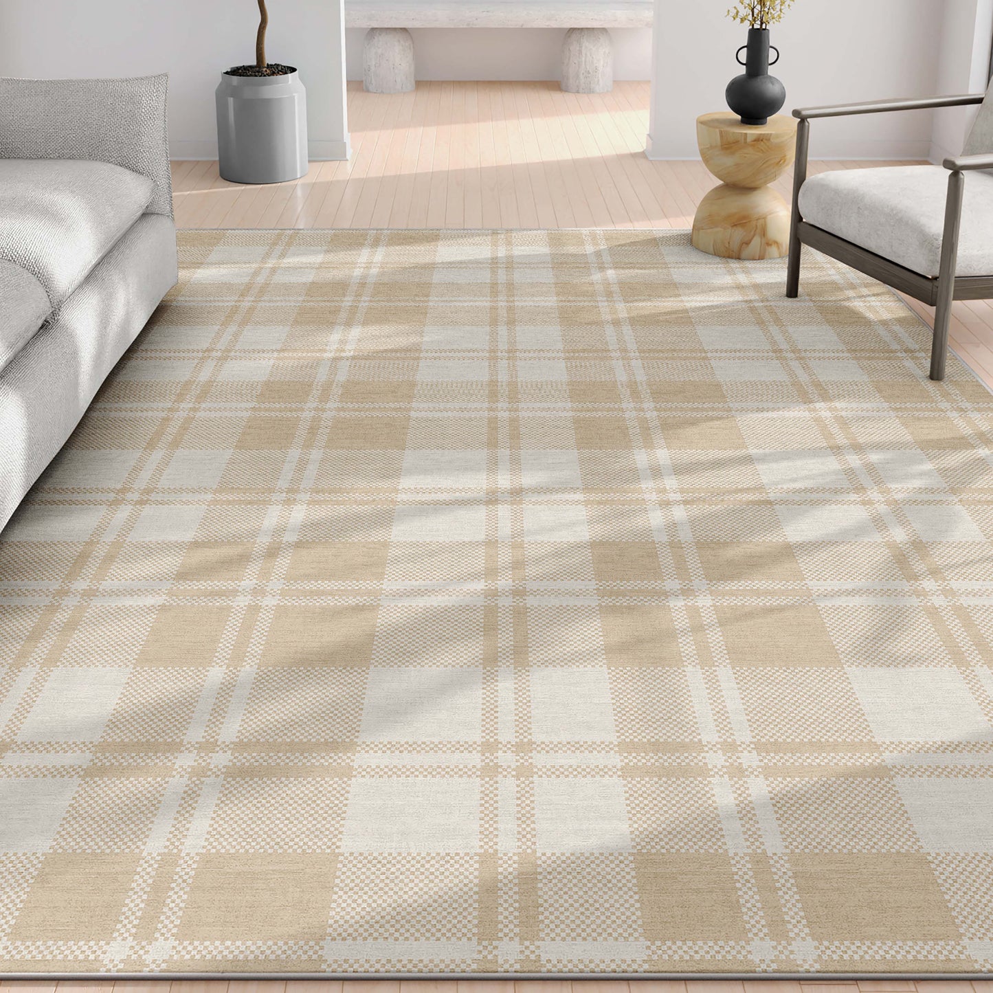 Apollo Plaid Beige Brown Rug W-PLD-01F