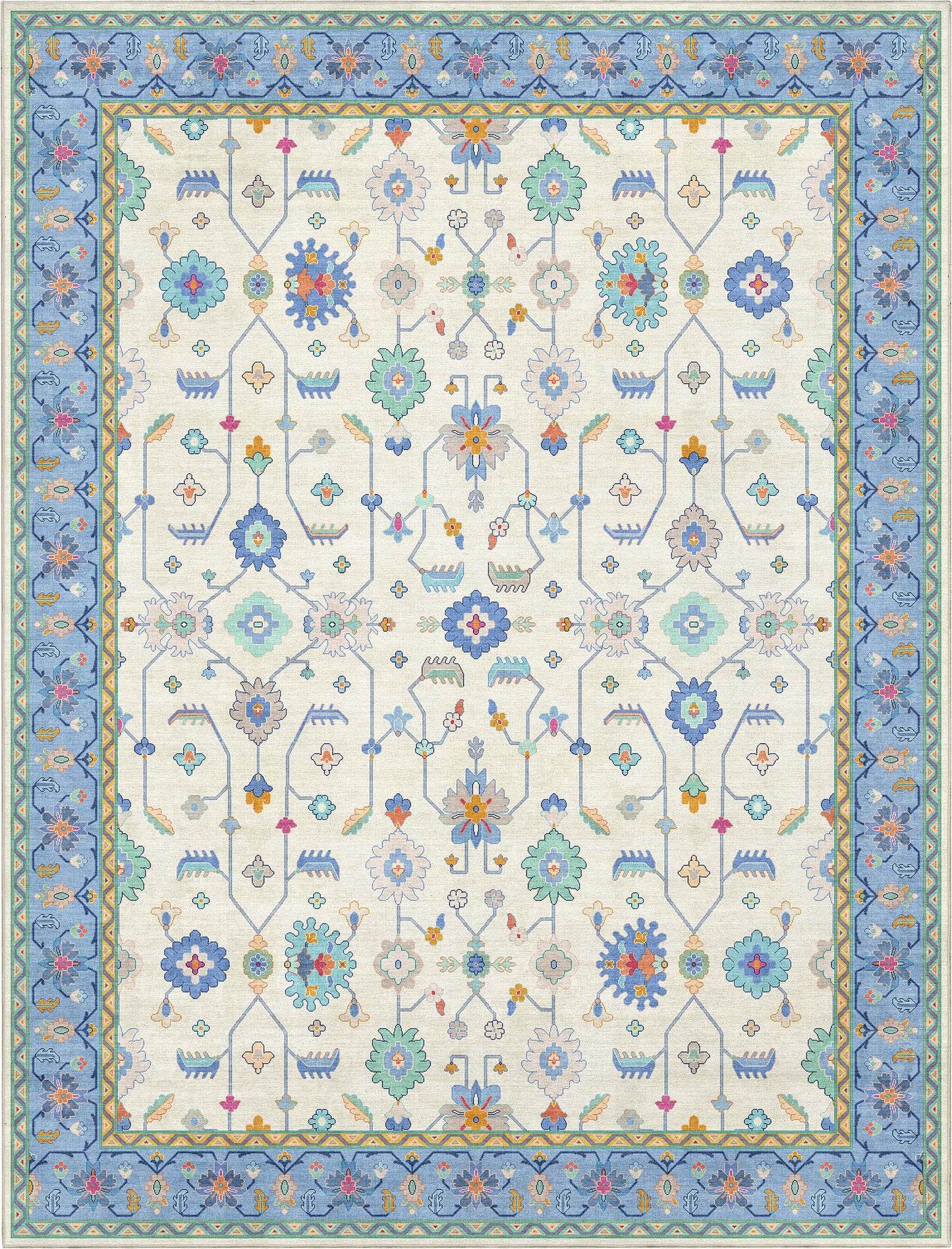 Ushak Antalya Ivory Blue Multi Rug W-US-02B