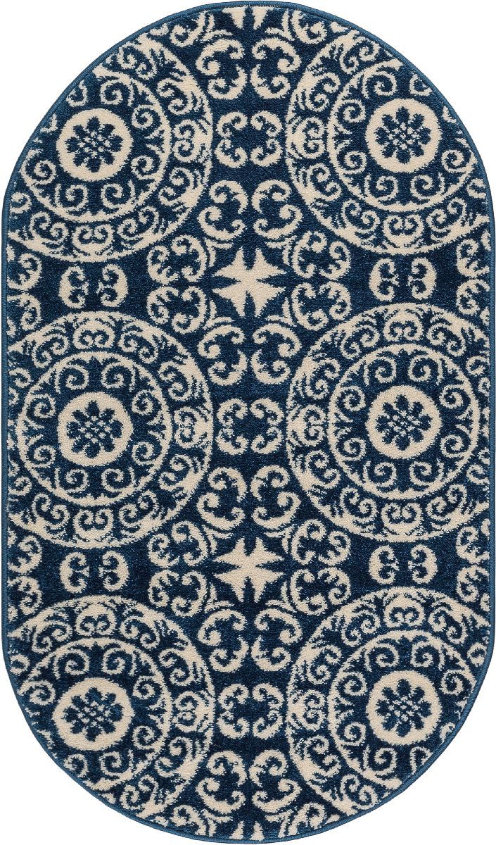 Petra Palatial Navy Blue Modern Rug 2044