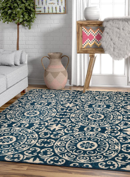 Petra Palatial Navy Blue Modern Rug 2044