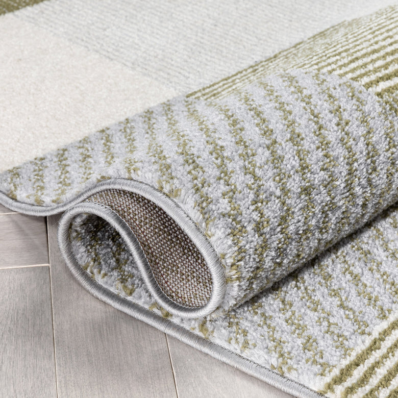 Wilma Modern Geometric Squares Green Grey Rug 2905