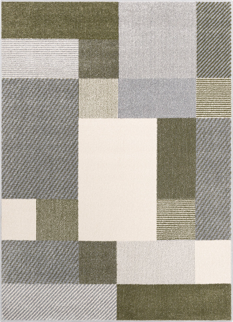 Wilma Modern Geometric Squares Green Grey Rug 2905