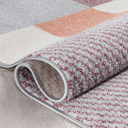 Wilma Modern Geometric Squares Blush Grey Rug 2909