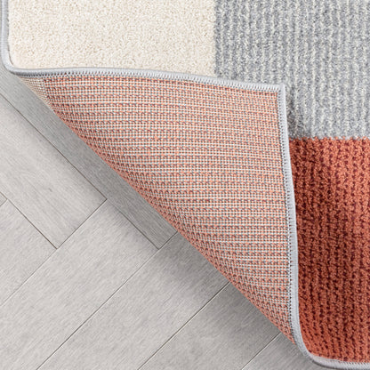 Wilma Modern Geometric Squares Blush Grey Rug 2909