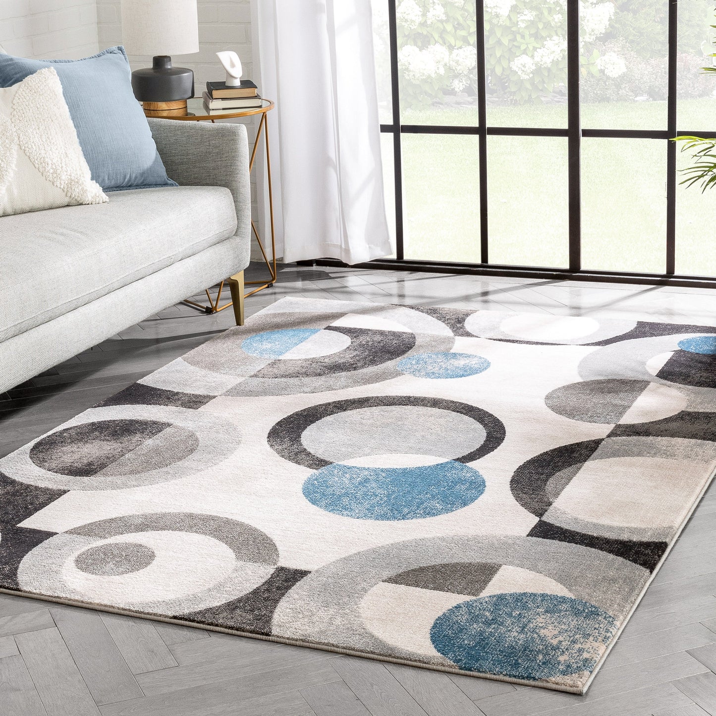 Avi Modern Geometric Grey Blue Rug 54514