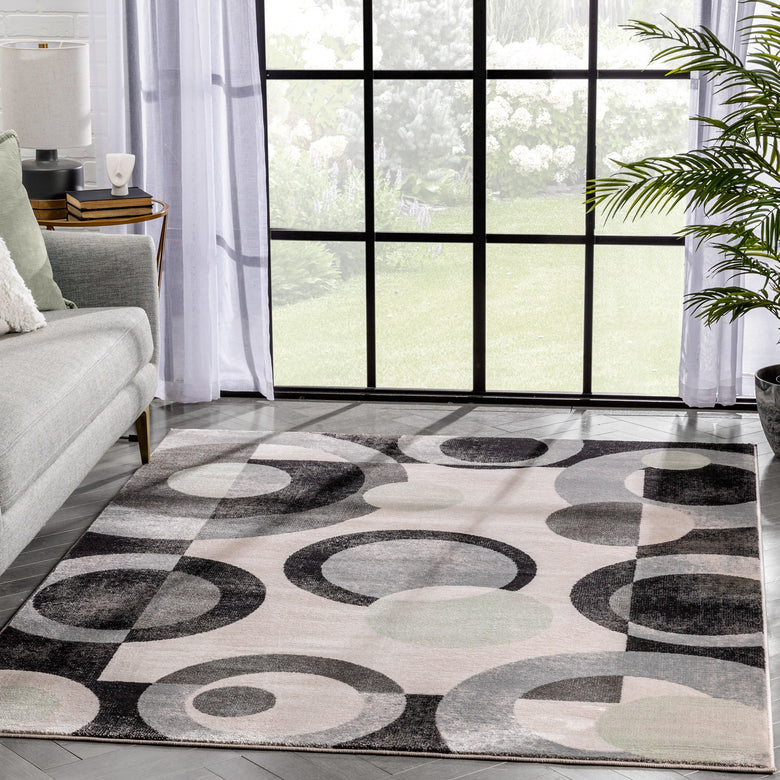 Avi Modern Geometric Grey Green Rug 54515