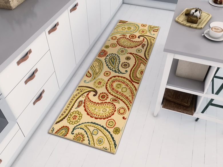 Flora Ivory Modern Non Slip Washable Rug 6502