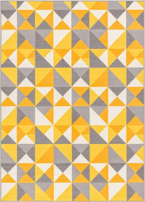 Vector Yellow Geometric Non Slip Washable Rug 6661