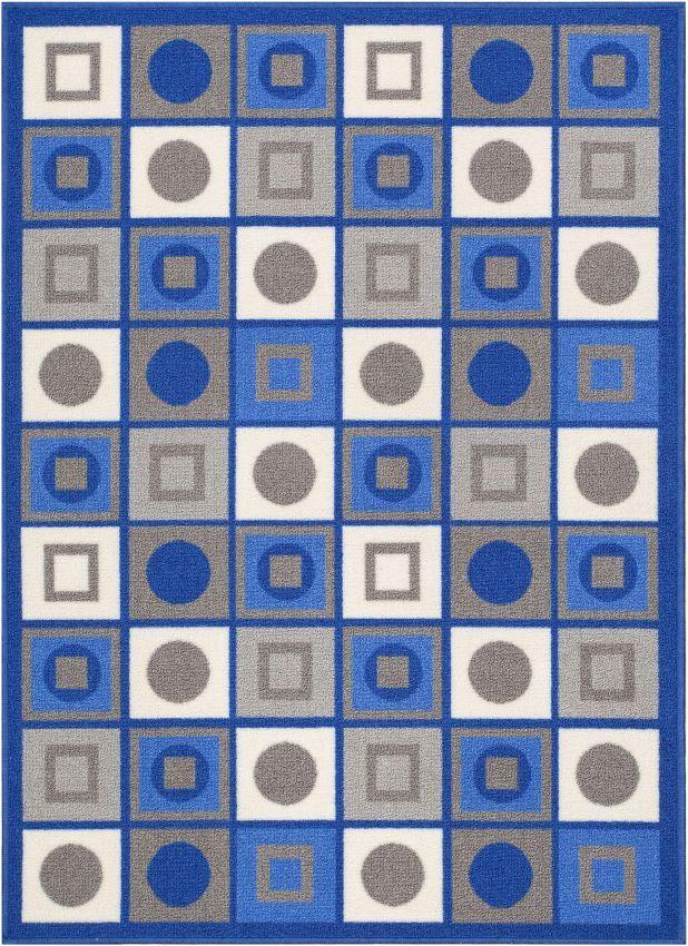 Kensington Blue Geometric Non Slip Washable Rug 6706