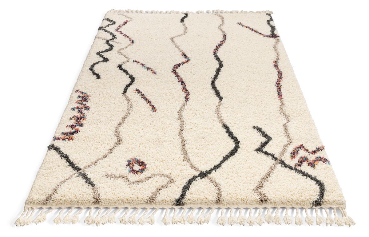 Silvie Ivory Tribal Nomadic Stripes Shag Rug AA-22