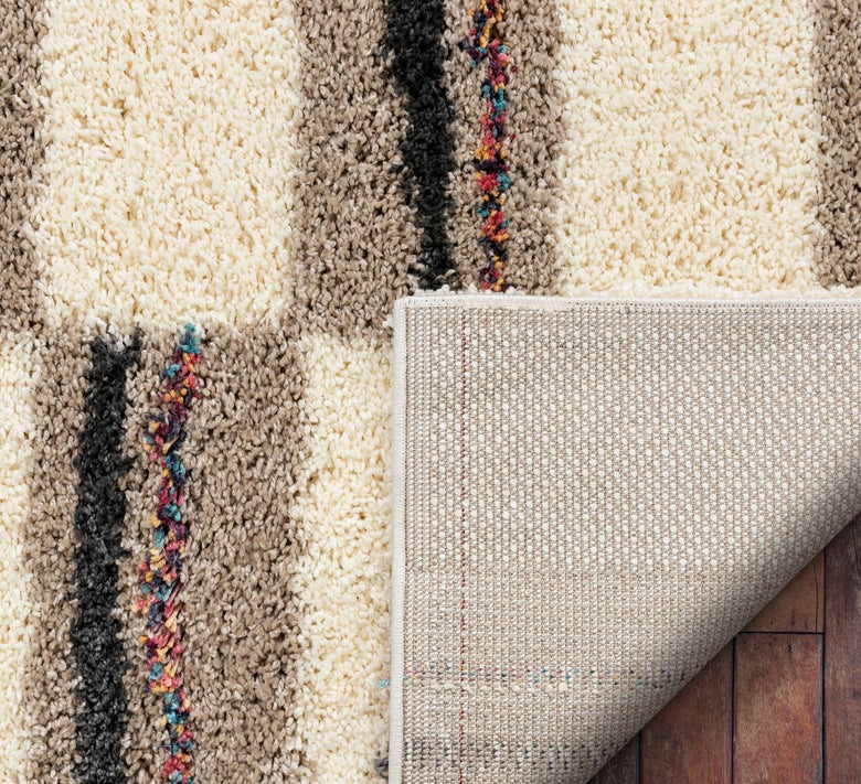Claire Ivory Geometric Blocks Shag Rug AA-72