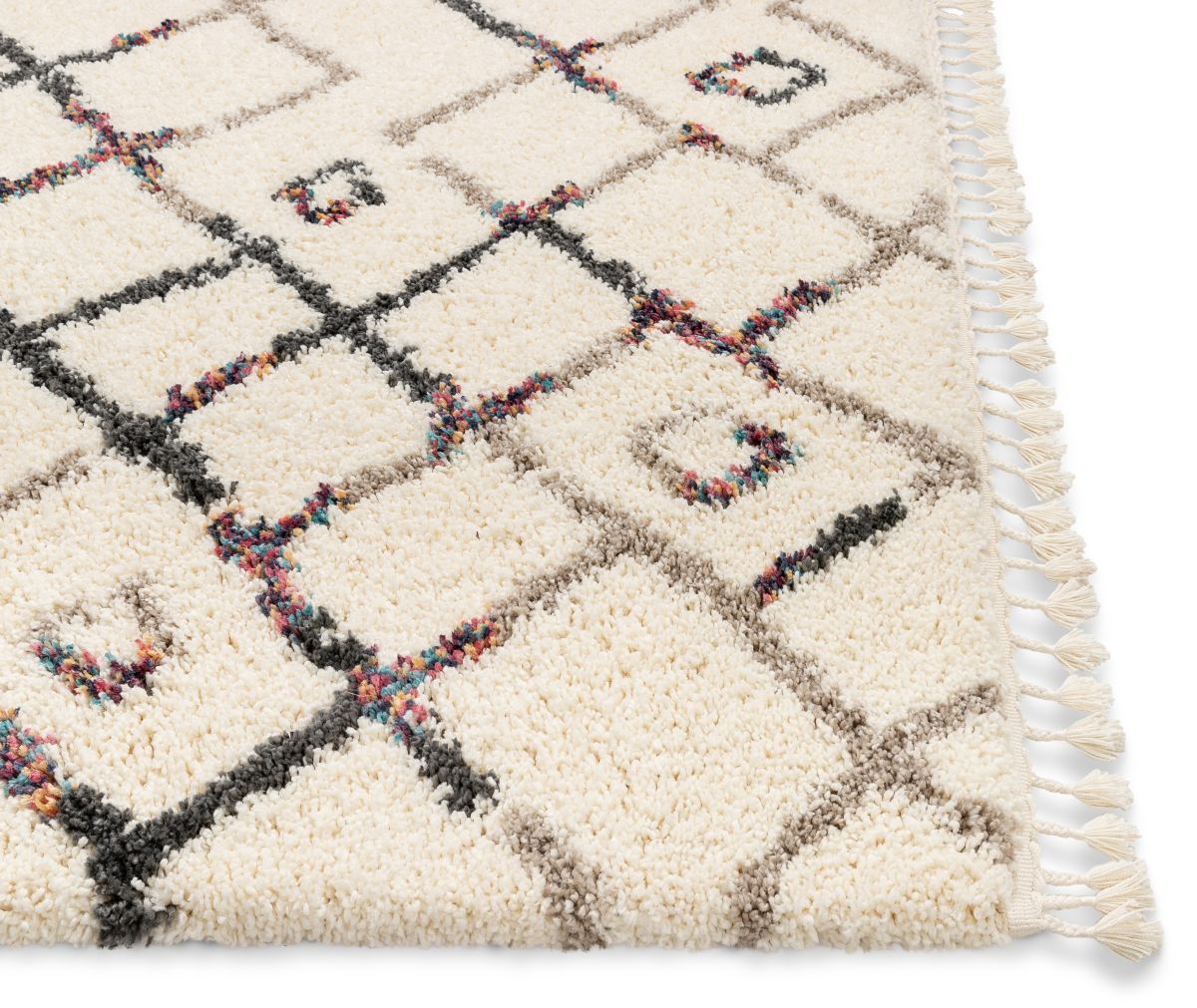 Darcie Ivory Tribal Nomadic Trellis Shag Rug AA-82