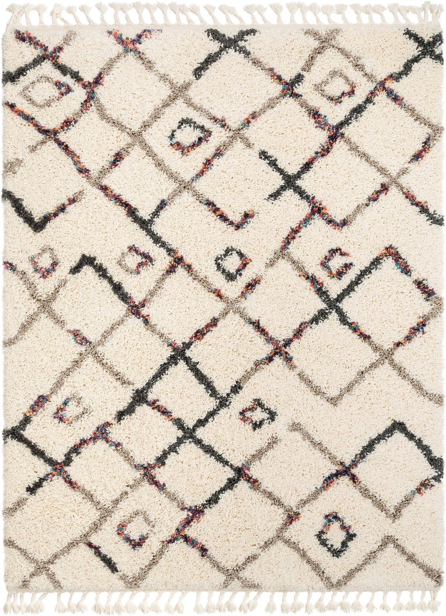 Darcie Ivory Tribal Nomadic Trellis Shag Rug AA-82