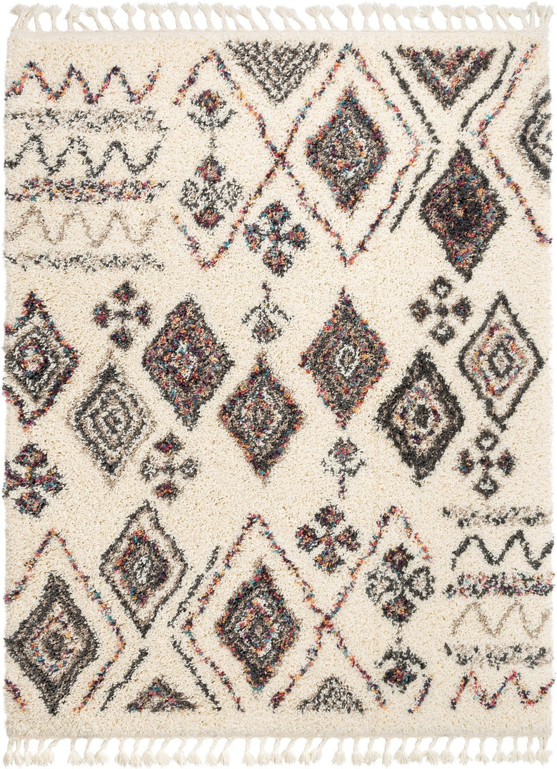 Pagette Ivory Tribal Nomadic Diamond Shag Rug AA-92