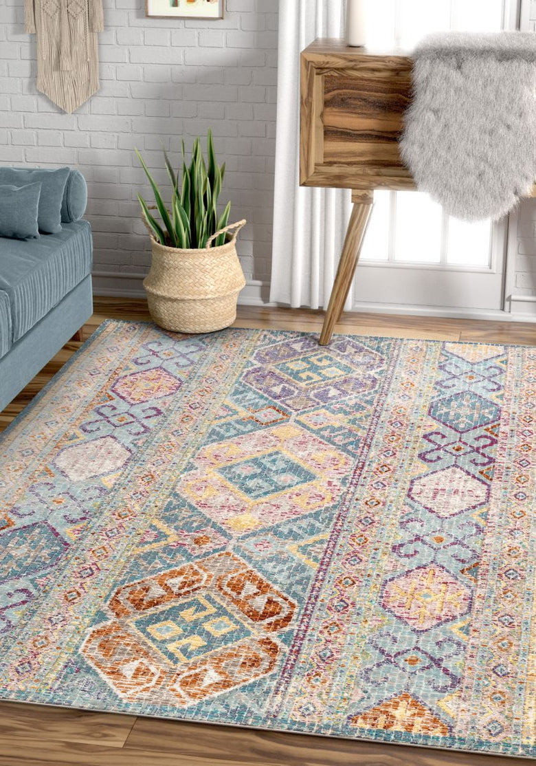 Eden Blue Vintage Mosaic Pastel Rug AE-84