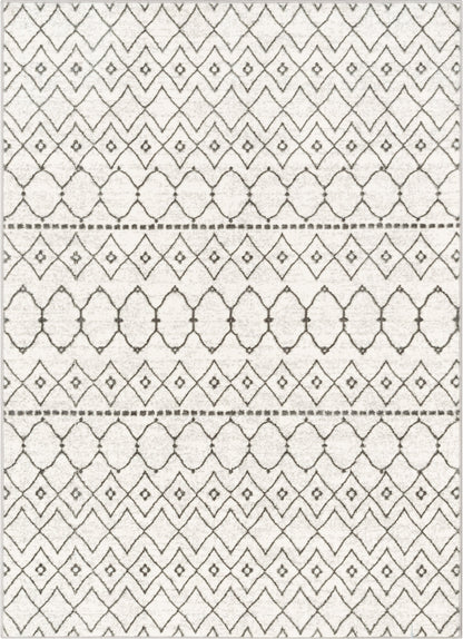 Hira Moroccan Trellis Geometric Ivory High-Low Rug ANT-12