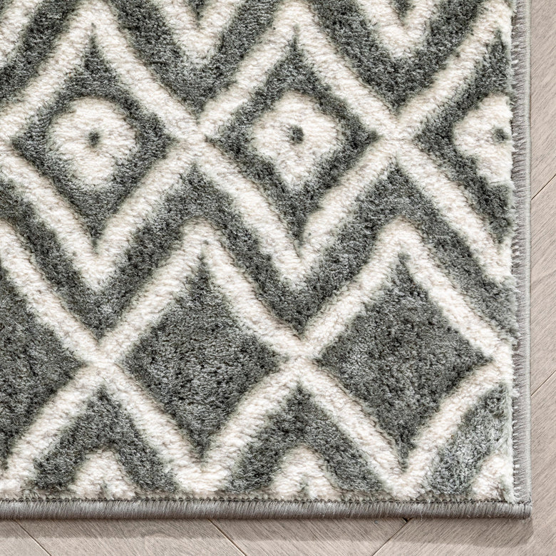 Hira Moroccan Trellis Geometric Grey High-Low Rug ANT-17