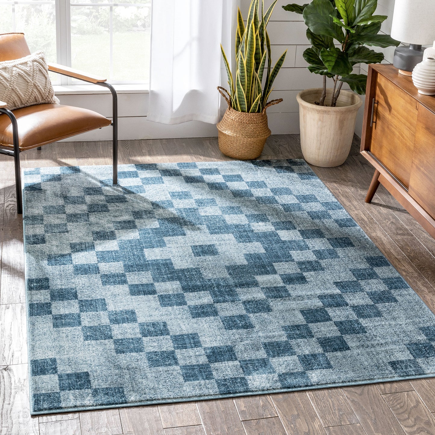 Beren Southwestern Geometric Blue High-Low Rug ANT-34