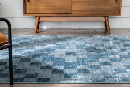 Beren Southwestern Geometric Blue High-Low Rug ANT-34