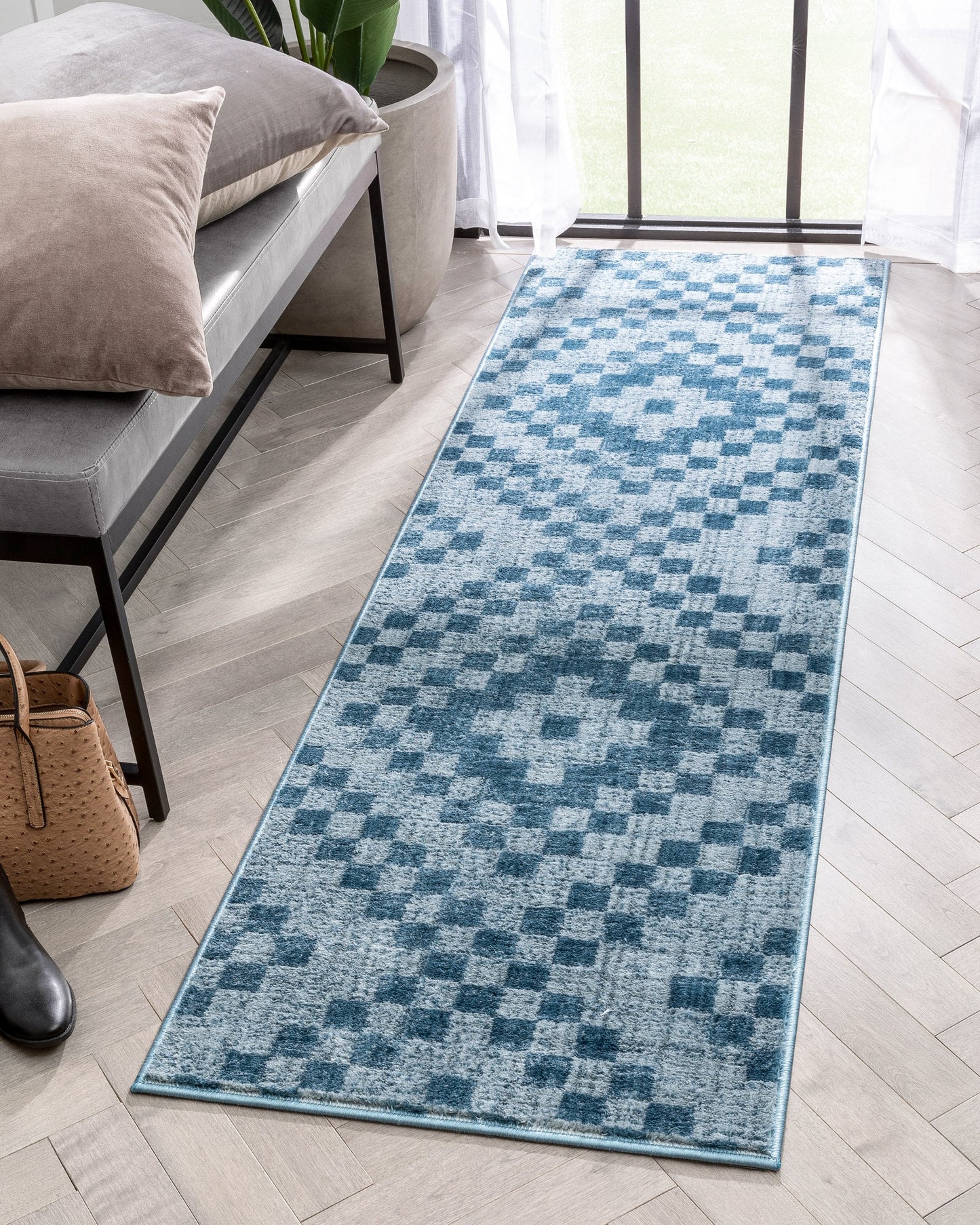 Beren Southwestern Geometric Blue High-Low Rug ANT-34