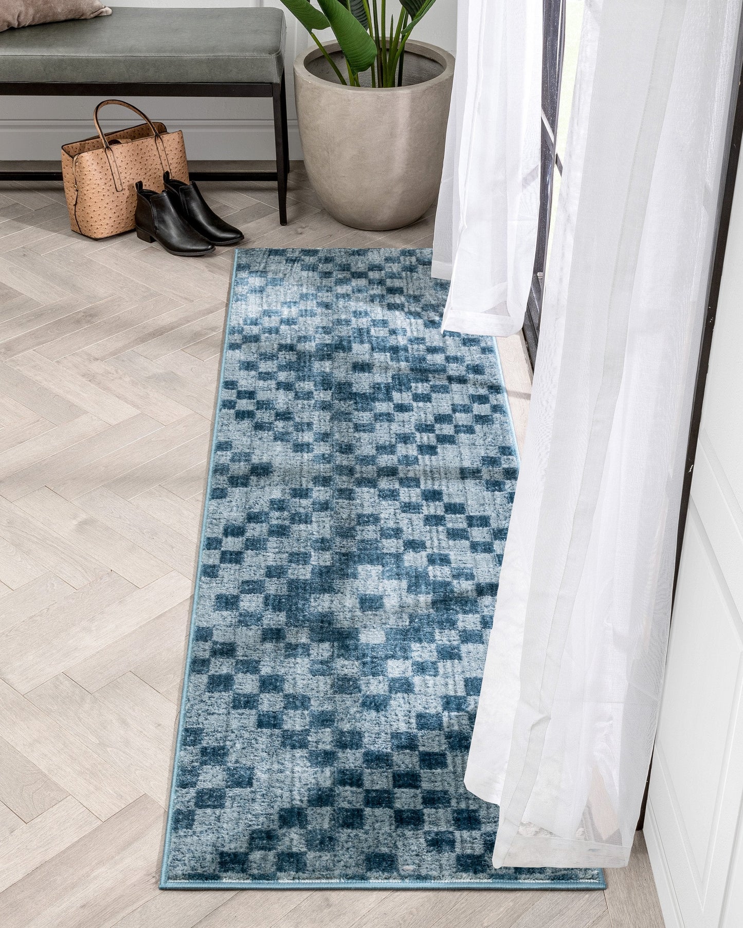 Beren Southwestern Geometric Blue High-Low Rug ANT-34