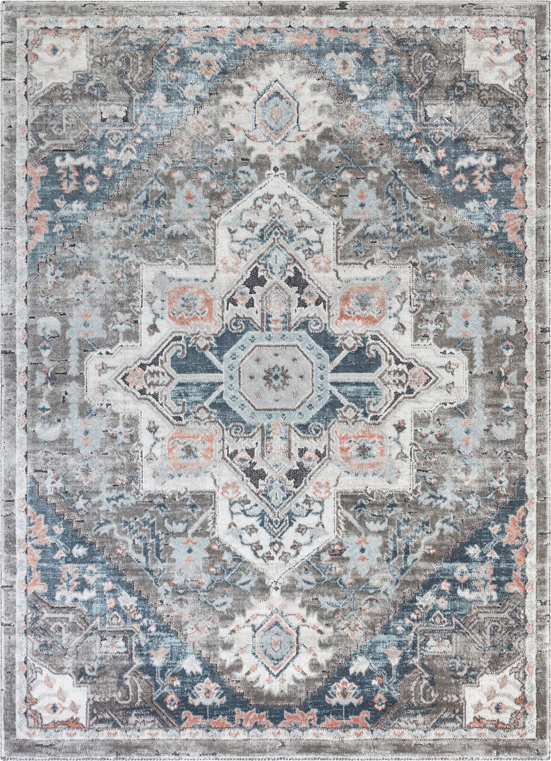 Lokit Vintage Medallion Grey High-Low Rug AP-37