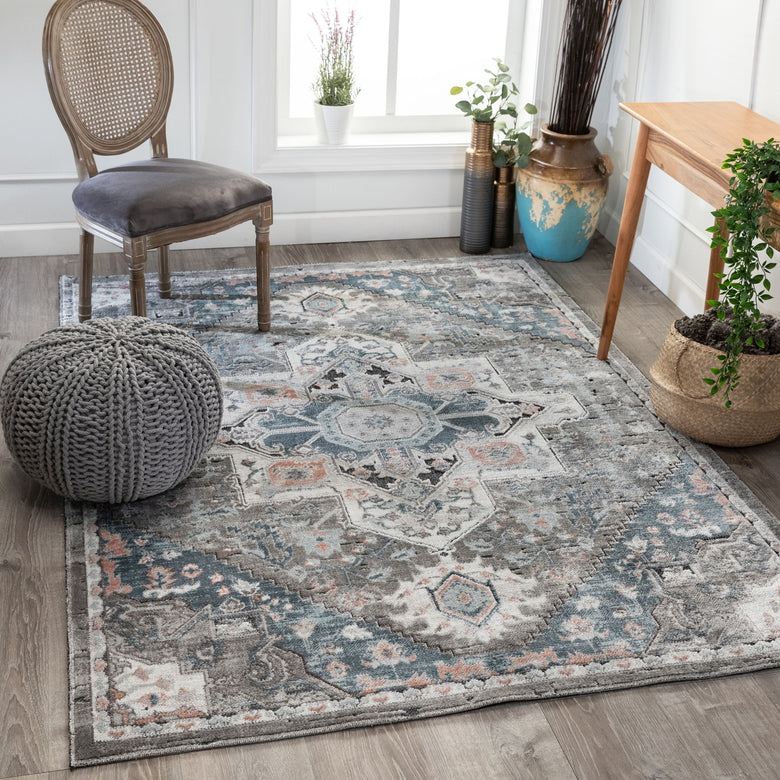 Lokit Vintage Medallion Grey High-Low Rug AP-37