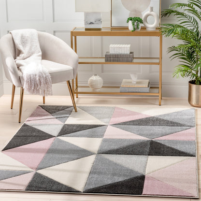 Nia Modern Geometric Blush Grey 3D Hand-Carved Rug AST-39