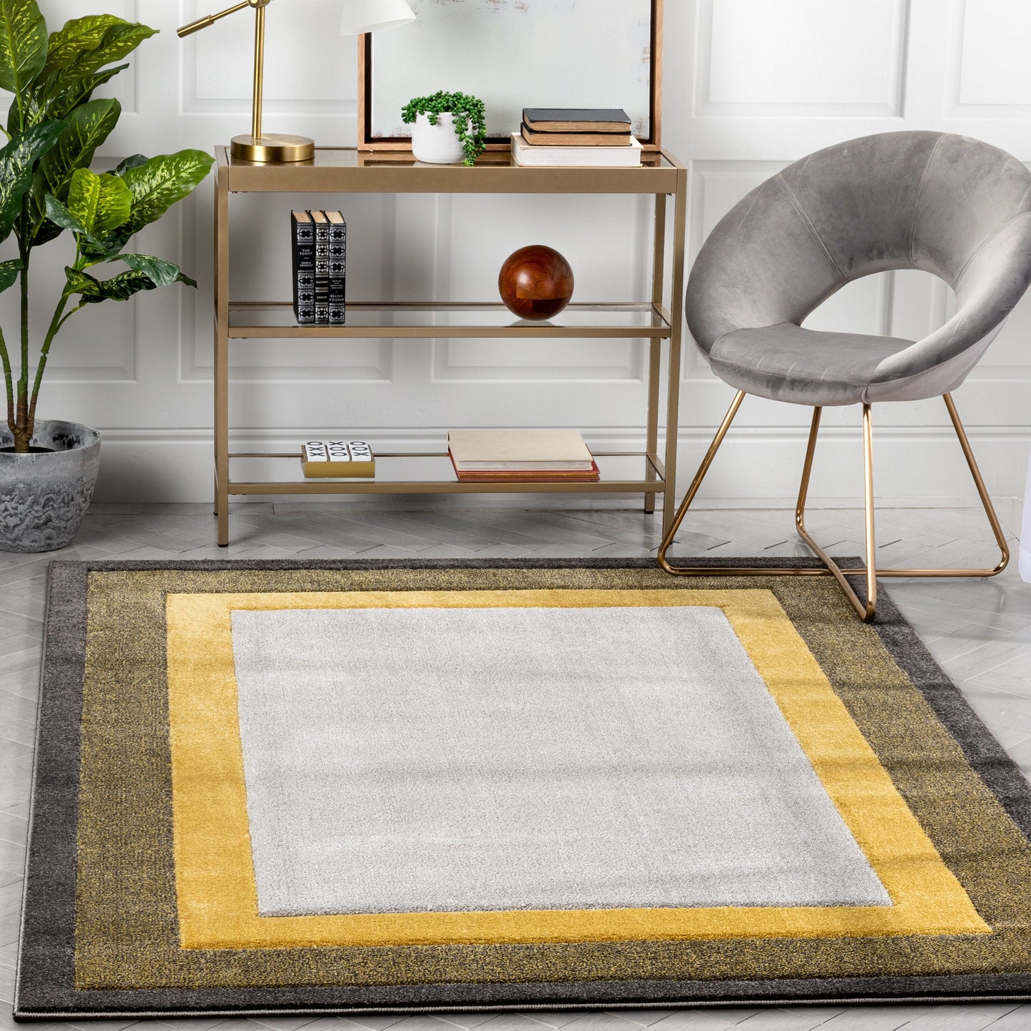 Arian Modern Border Pattern Yellow 3D Hand-Carved Rug AST-51