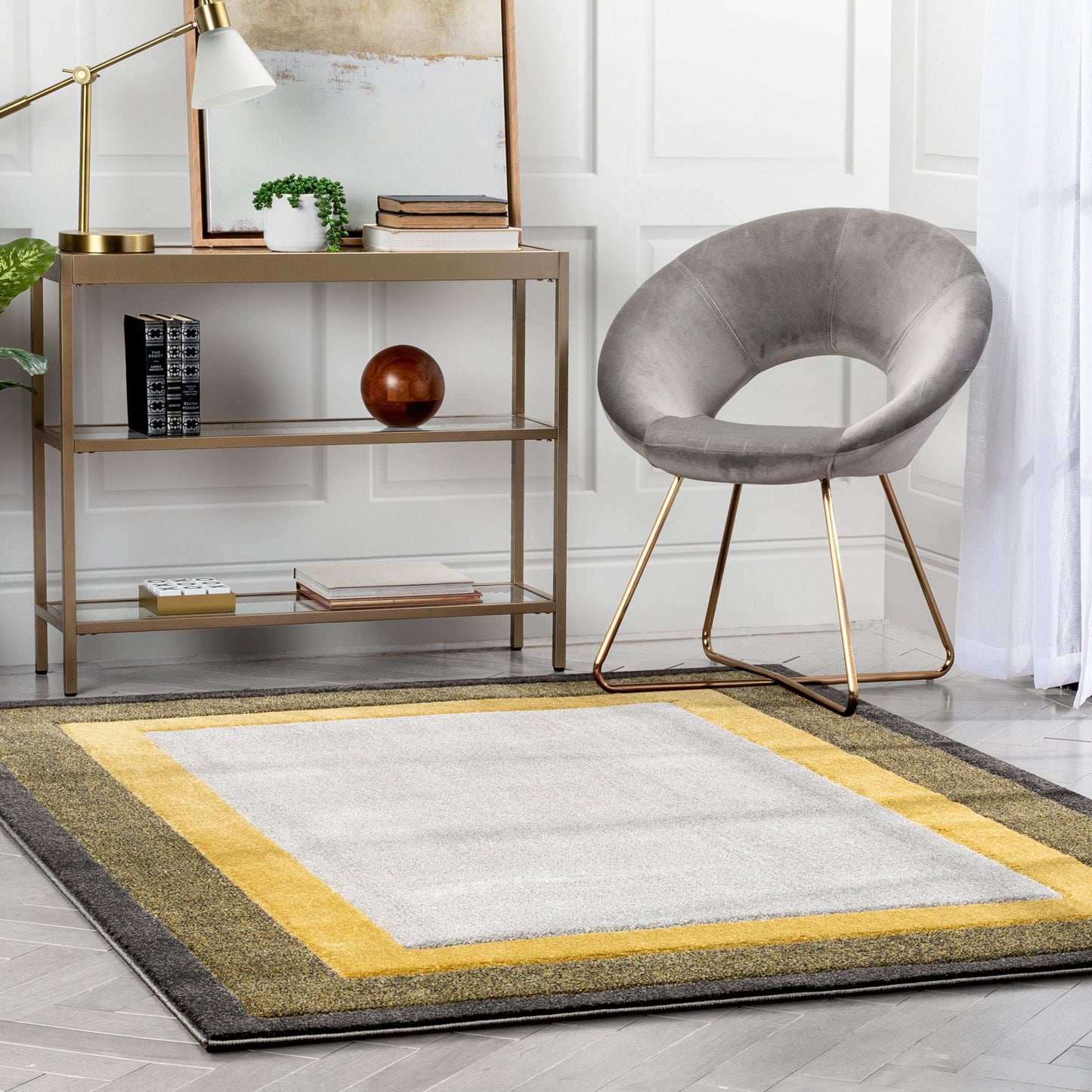 Arian Modern Border Pattern Yellow 3D Hand-Carved Rug AST-51