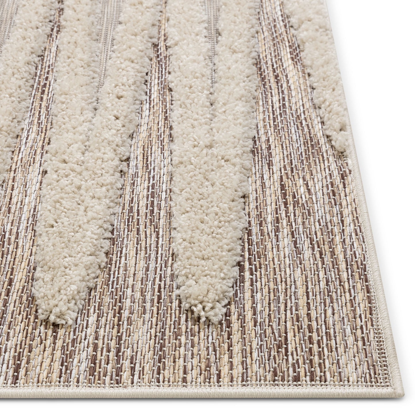 Brigida Coastal Geometric Beige High-Low Flat-Weave Rug BG-02