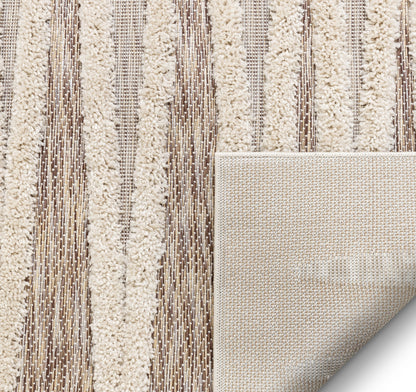 Brigida Coastal Geometric Beige High-Low Flat-Weave Rug BG-02