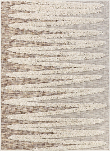 Brigida Coastal Geometric Beige High-Low Flat-Weave Rug BG-02