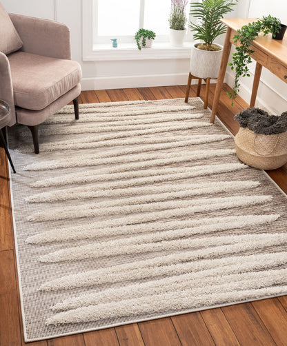 Brigida Coastal Geometric Beige High-Low Flat-Weave Rug BG-02