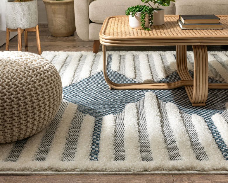 Luna Tribal Moroccan Diamond Pattern Blue High-Low Flat-Weave Rug BG-54-