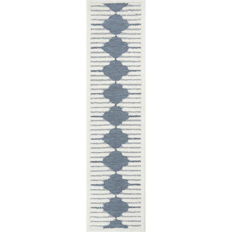 Luna Tribal Moroccan Diamond Pattern Blue High-Low Flat-Weave Rug BG-54-