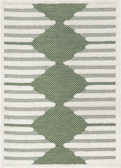 Luna Tribal Moroccan Diamond Pattern Green High-Low Flat-Weave Rug BG-55