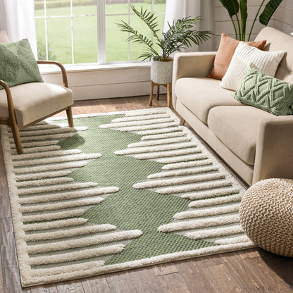 Luna Tribal Moroccan Diamond Pattern Green High-Low Flat-Weave Rug BG-55