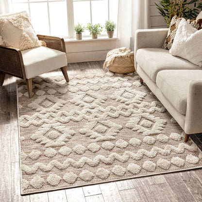 Chiara Tribal Moroccan Beige High-Low Flat-Weave Rug BG-82