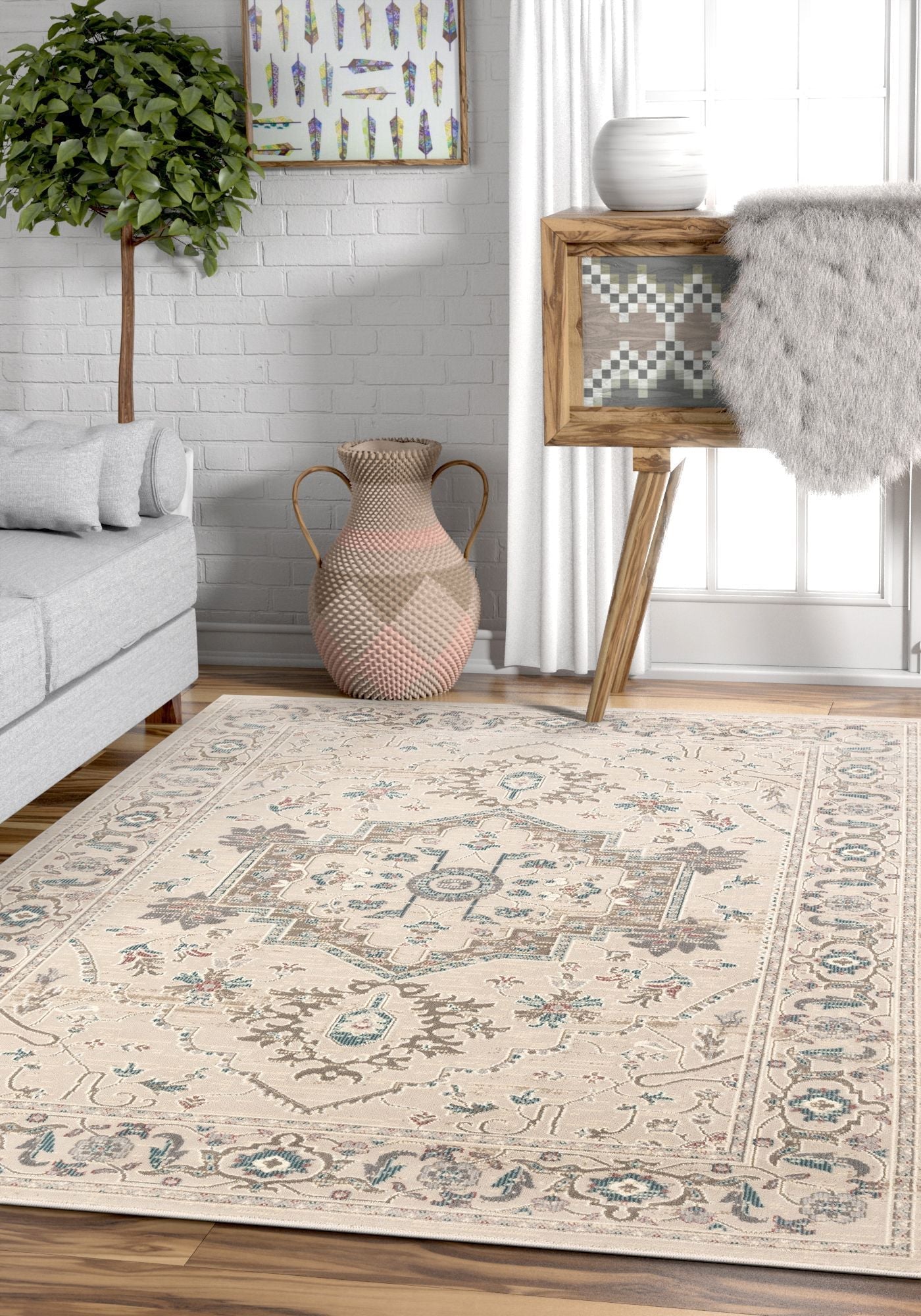 Mariah Beige Vintage Oriental Medallion Rug CA-82