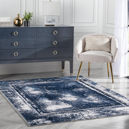 Zaynab Vintage Abstract Border Blue Glam Rug CAI-106