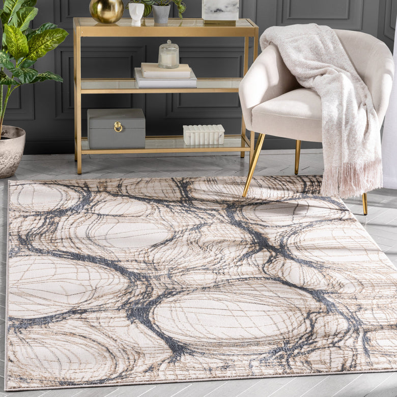 Sinead Vintage Modern Abstract Ivory Glam Rug CAI-112
