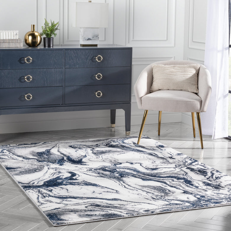 Fay Modern Abstract Blue Glam Rug CAI-44