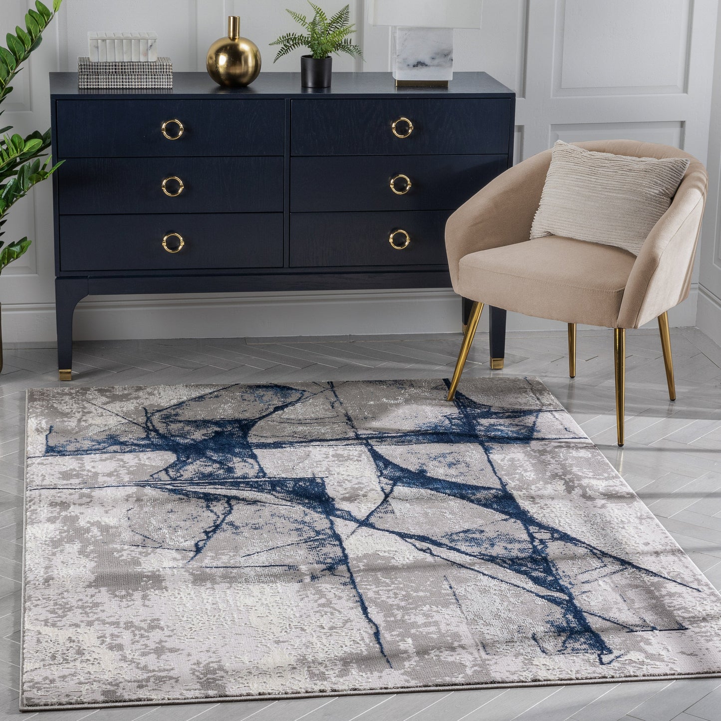 Allegra Modern Abstract Blue Glam Rug CAI-54